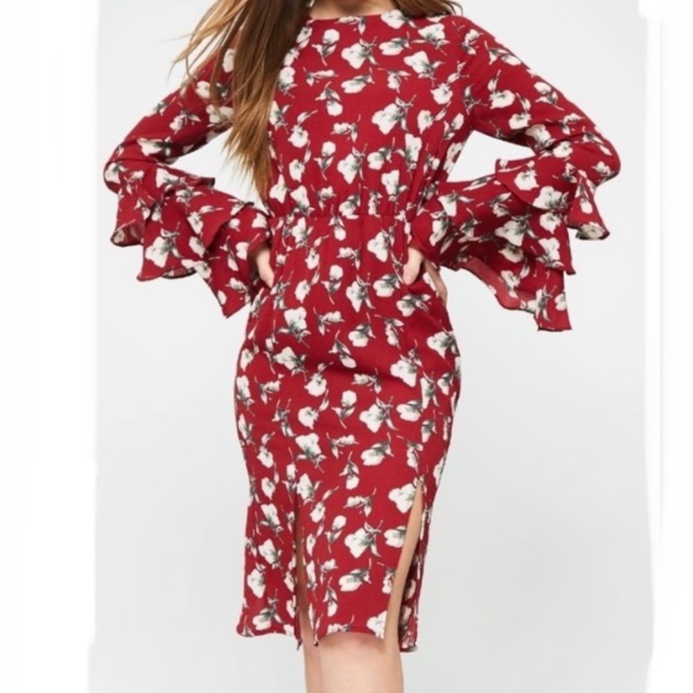 Promesa Burgandy Floral Long Sleeve Dress